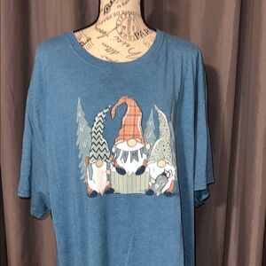 Blue T-Shirt with Camping Gnome Print